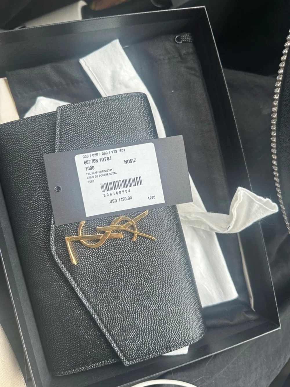 Yves Saint Laurent Black Textured Leather Wallet with Gold YSL Logo - Picture 3 of 4